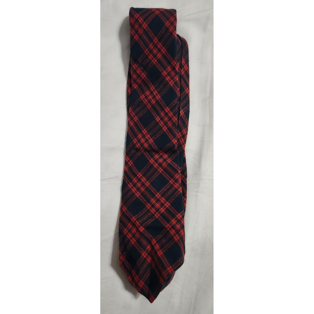 Michael Reed Designer Collection Red Navy Blue Plaid Wool Cotton Blend Necktie - Picture 1 of 5